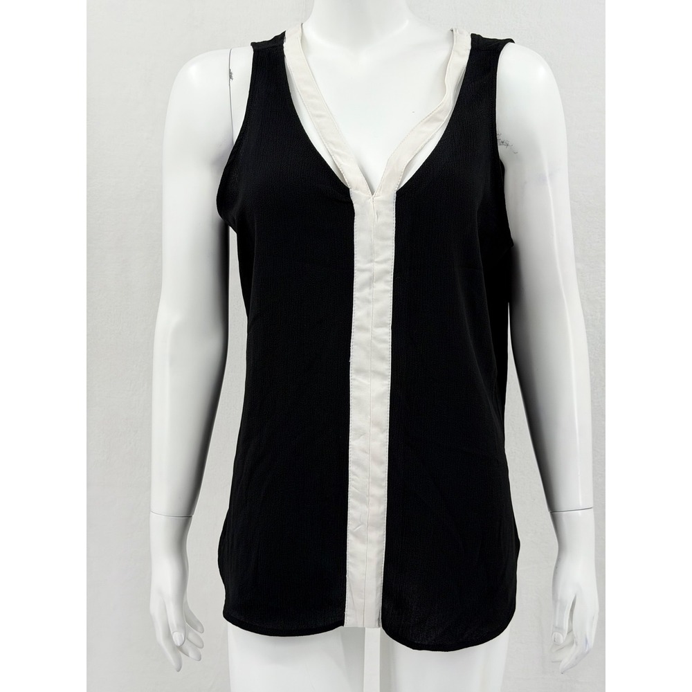 Candies Top Womens Large Black Ivory Colorblock V-Neck Sleeveless Date Night